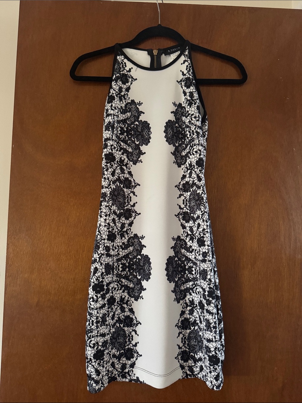 B Darlin Black & White Lace-Print Halter Mini Dress
